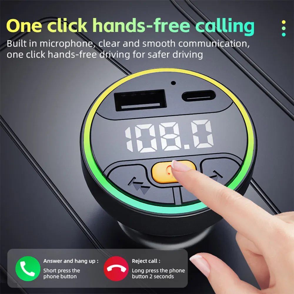 Transmetteur FM de voiture Bluetooth 5.3, mains libres, Kit de voiture sans fil, USB C, chargeur de voiture, Radio automatique, modulateur Fm, adaptateur de lecteur Mp3