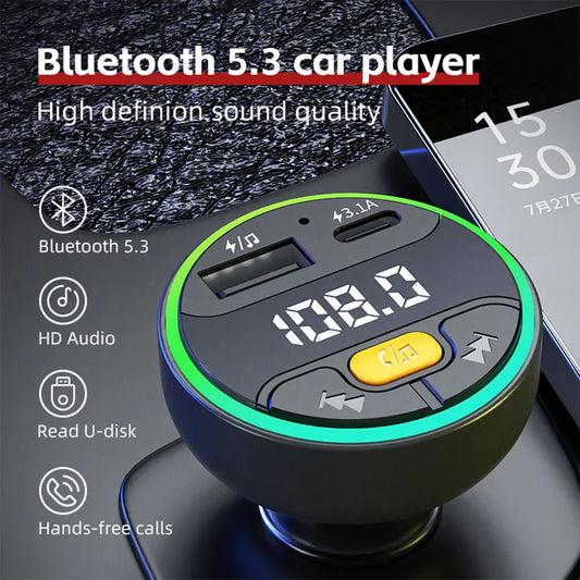 Transmetteur FM de voiture Bluetooth 5.3, mains libres, Kit de voiture sans fil, USB C, chargeur de voiture, Radio automatique, modulateur Fm, adaptateur de lecteur Mp3